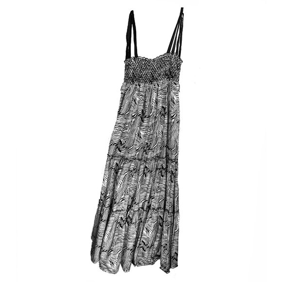 Bebe Black & White Ruched top Dress with gathered tiers Size XS - Picture 2 of 6